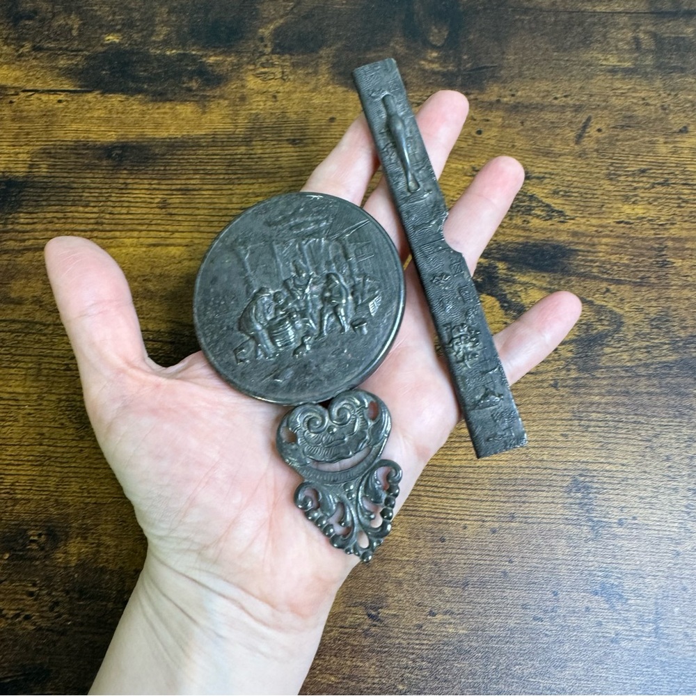 Hans Jensen Denmark Hand Mirror Comb Holder Vanity Set Repousse Silver Plated